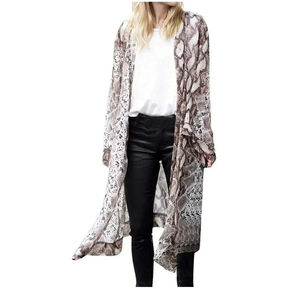 Hummingbird Womens Animal Print Long Sleeve Kimono Light Brown Size Medium-Large - Picture 12 of 13